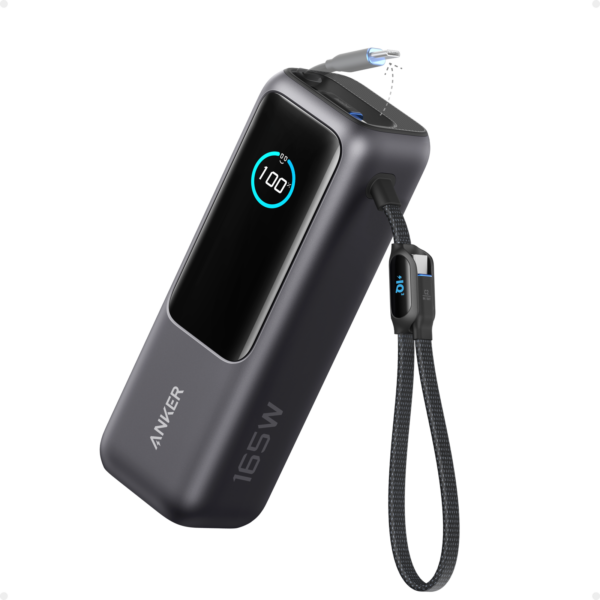 Anker 165W Laptop Power Bank – 25,000mAh Portable Charger with Triple 100W USB-C Ports, Built-in Retractable Cables, Flight-Ready External Battery for MacBook, iPhone 17/16 Pro Max, Samsung Galaxy
