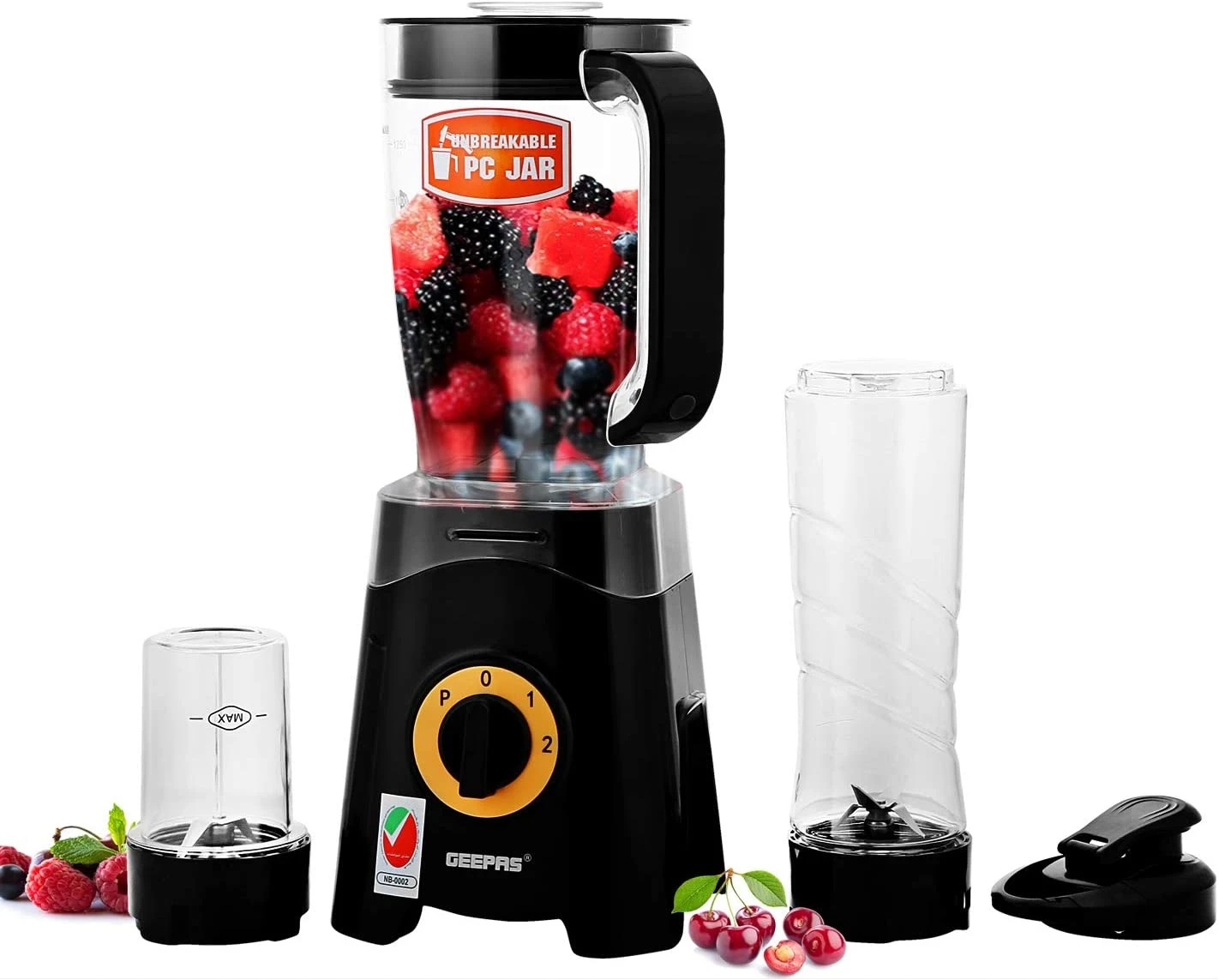 61b7IXjFTeL._AC_SL1500_ Geepas 3-in-1 Countertop & Travel Blender System — GSB44033 (Black) - Image 1