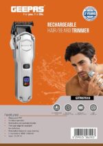 Geepas Waterproof Rechargeable Hair and Beard Trimmer (GTR57510-Silver)